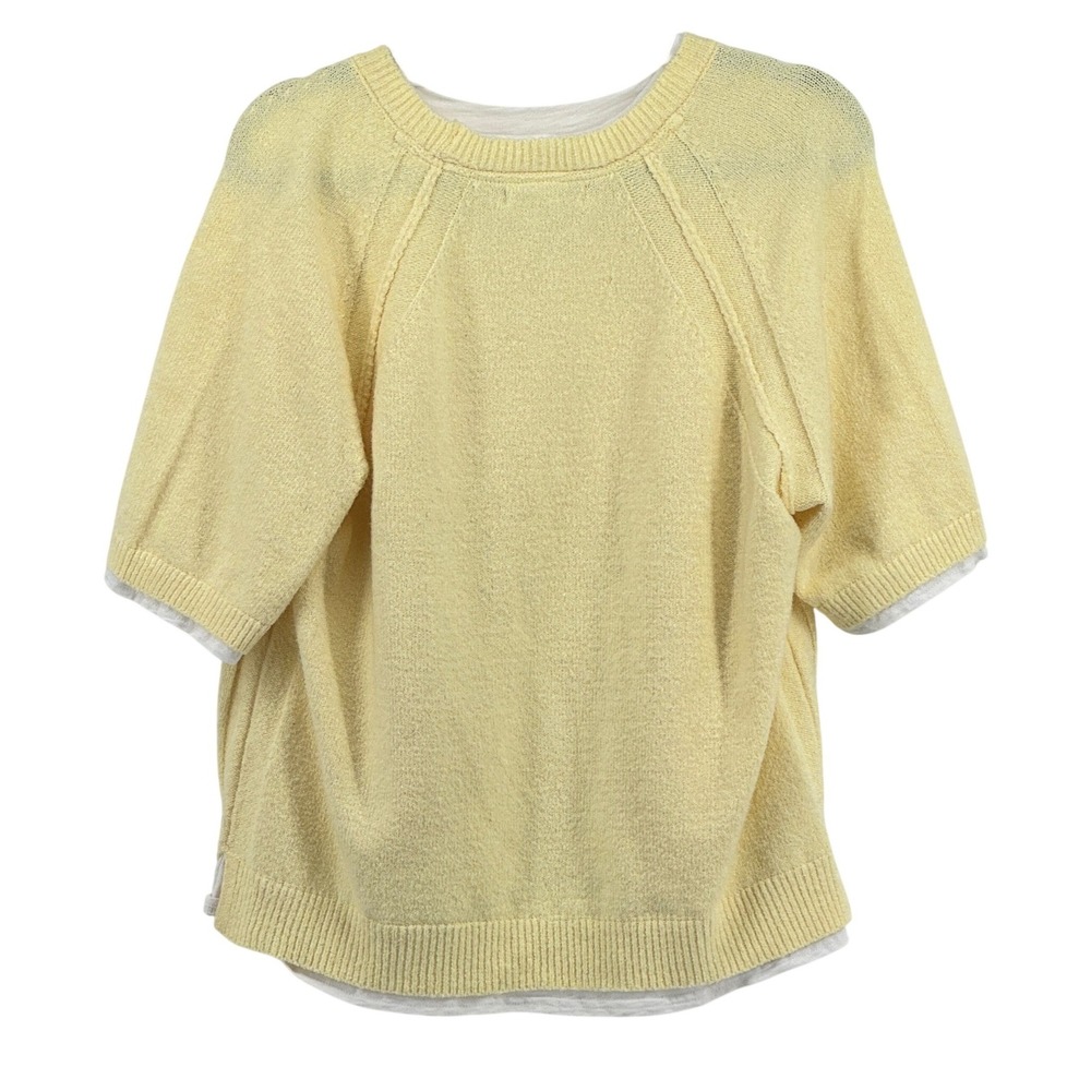 Design History Womens Yellow Layered Short Sleeve Knit Sweater Size L Cotton Mix